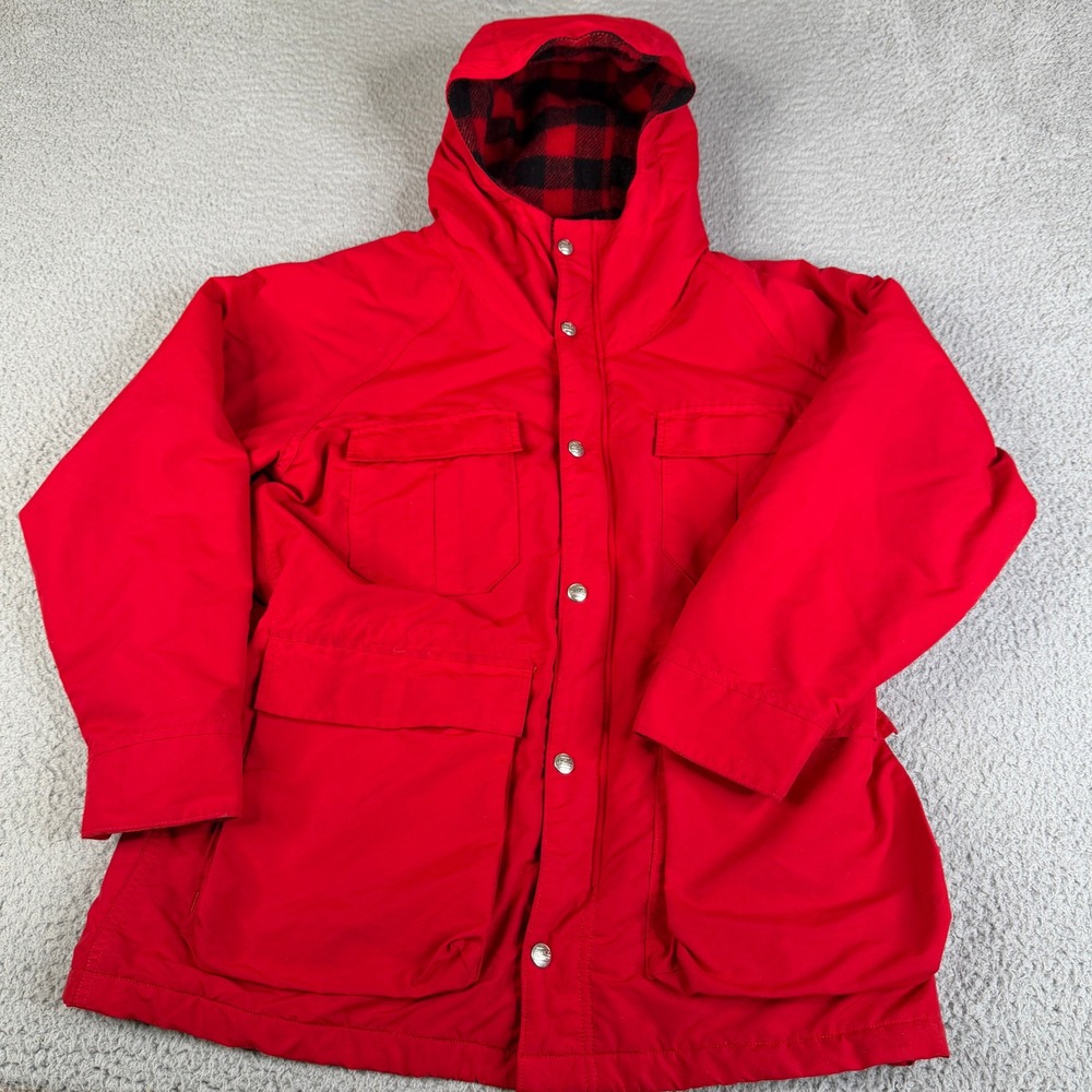VTG L.L. Bean Parka Women M Red Baxter State Parka Buffalo Plaid Wool Lined Hood